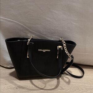 Karl Lagerfeld Black Shoulder Bag with Gold Chain